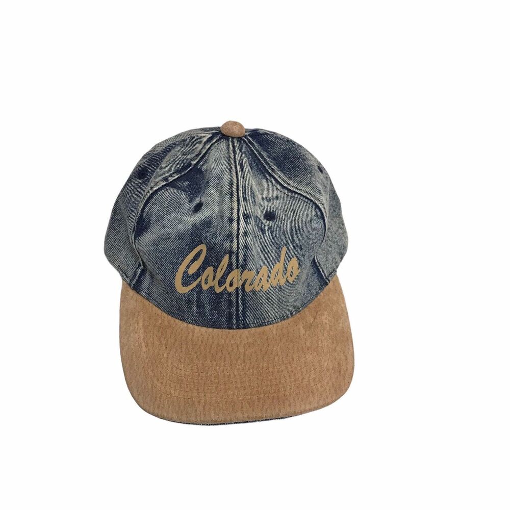 Vintage Colorado 90s Streetwear Suede Brim‎ Acid Wash Denim Baseball Cap